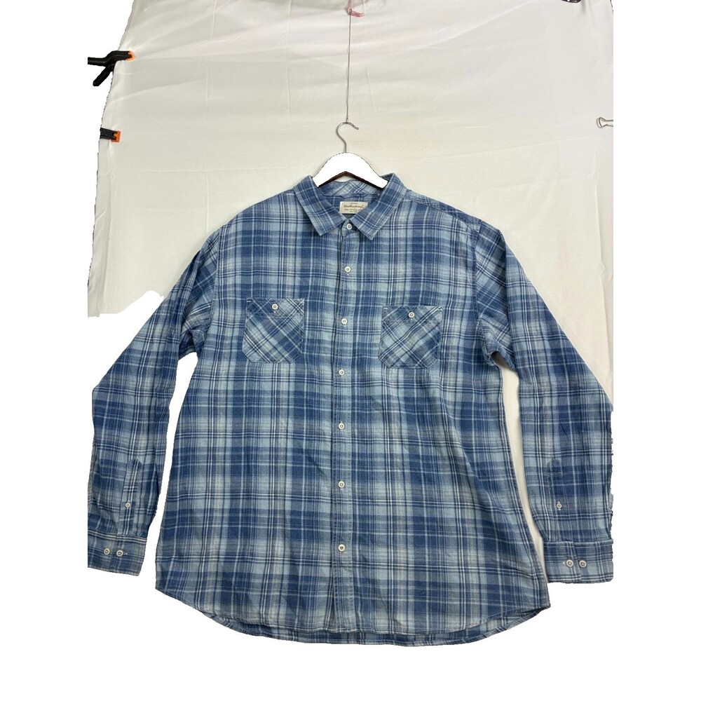 Weatherproof Vintage Mens XXL Blue Plaid Flannel Shirt Long Sleeve Button Up